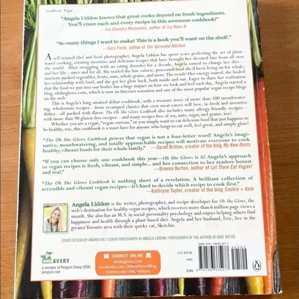Oh She Glows cookbook Vegan plant based recipes Angela‎ Liddon softcover